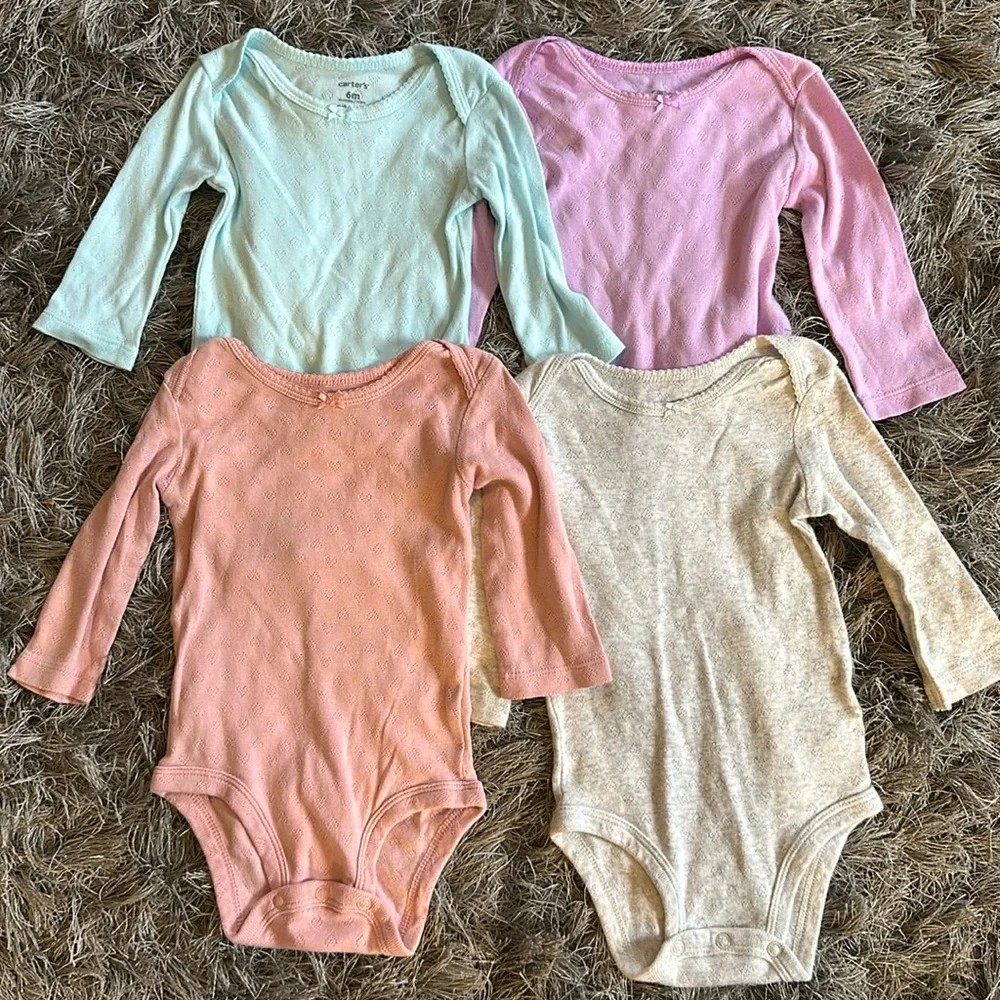 Carter's Baby Girls' Pointelle Long-Sleeve Bodysuits - Picture 1 of 6